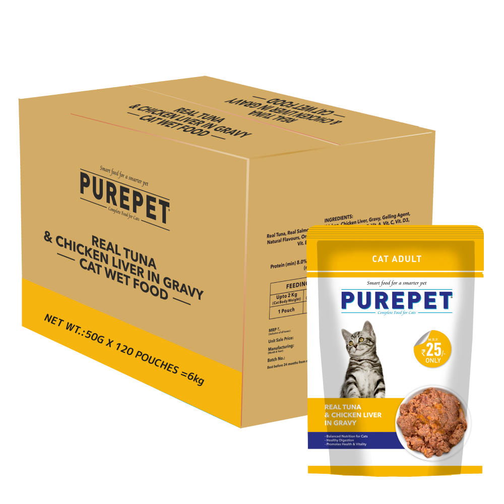 Purepet Real Tuna & Chicken Liver in Gravy Cat Wet Food Cats-Wet Food Purepet 120x50g+75g Treat Free