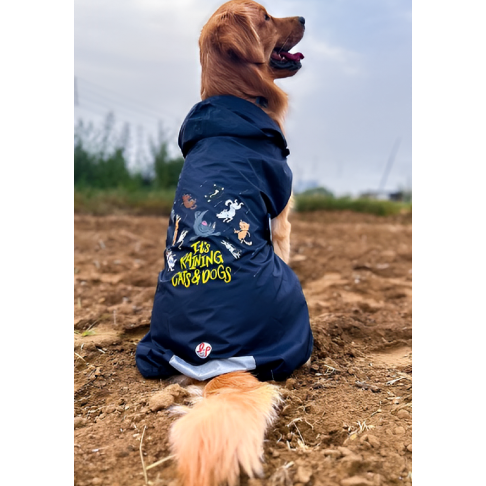 Lana Paws Its Raining Cats & Dogs Printed Raincoat for Dogs (Navy Blue) Both-Clothing & Accessories Lana Paws XL