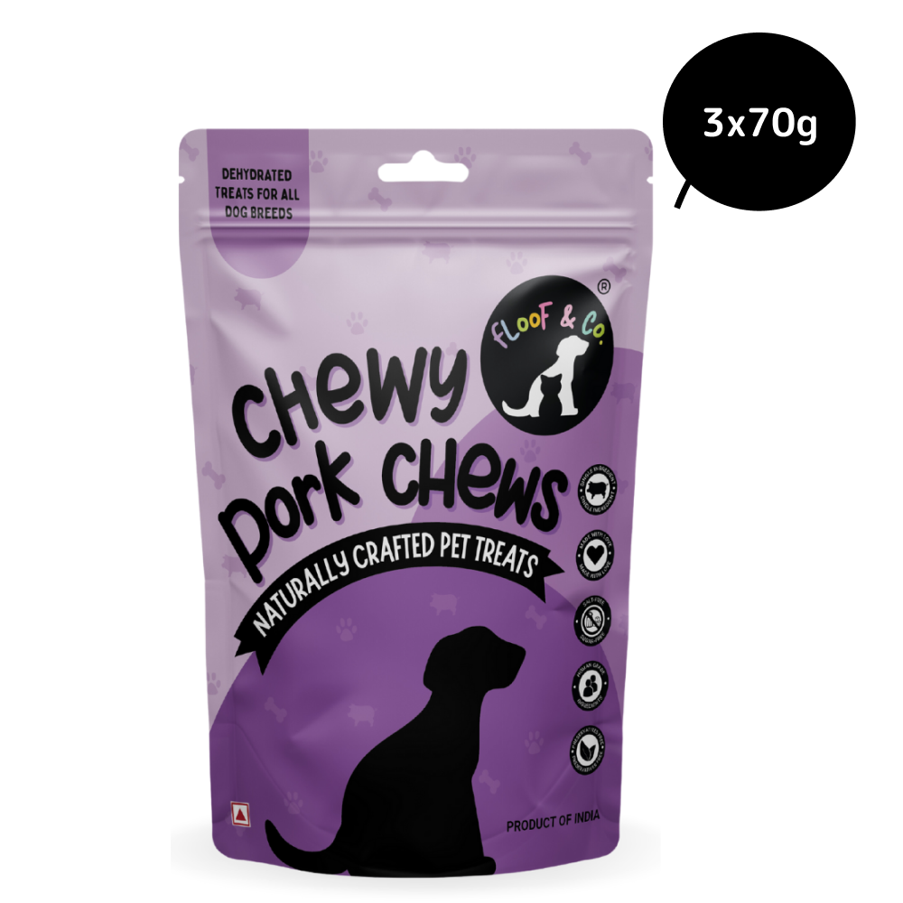 Floof & Co Chewy Pork Chew Jerky Dog Treats Dog Treats + Others Floof & Co 3x70g