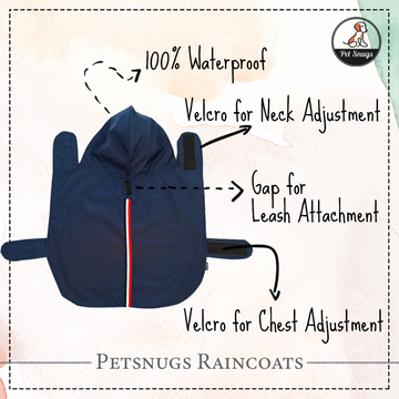 Petsnugs 100% Waterproof Raincoat for Dogs and Cats (Navy Blue)