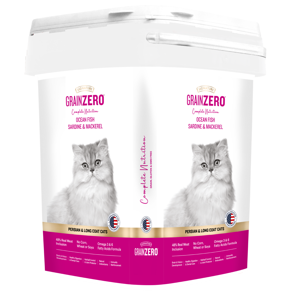 Signature Grain Zero Ocean Fish, Sardine and Mackerel Long Coat & Persian Adult Cat Dry Food Cats- Dry food Signature 7kg (Free Container)