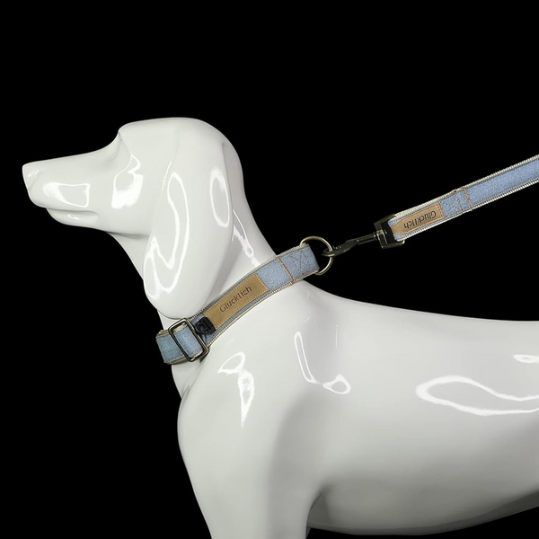 Glucklich Denim Adjustable Collar for Dogs (Light Blue)