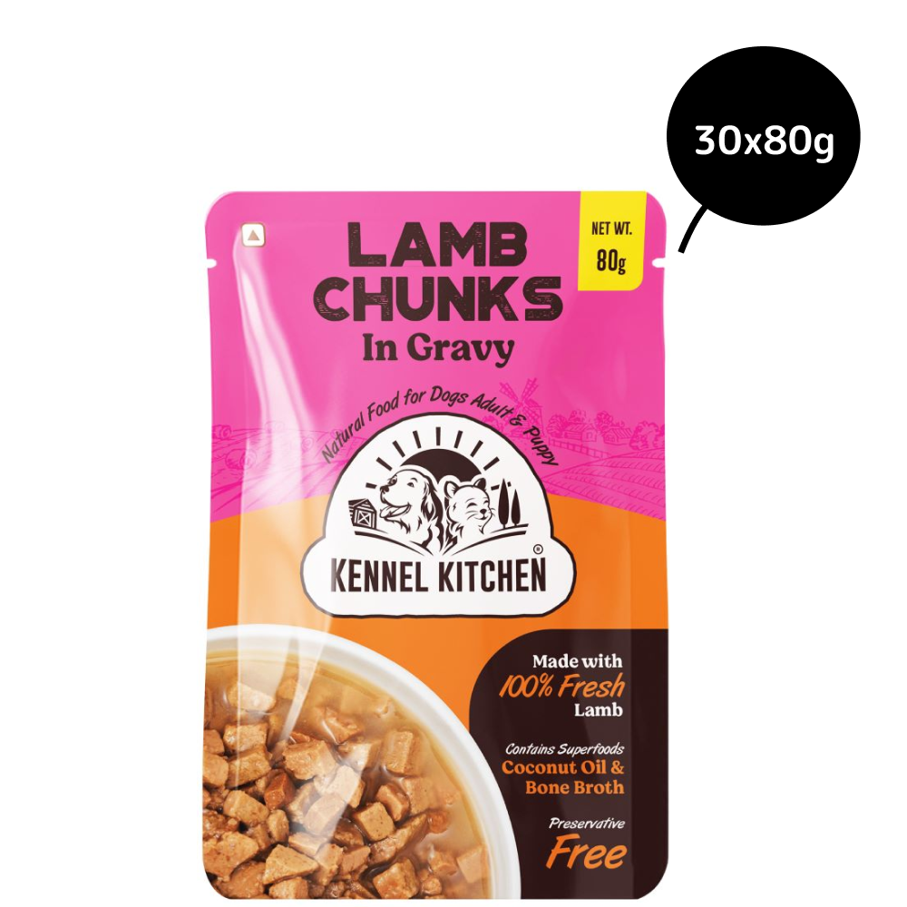 Kennel Kitchen Lamb Chunks in Gravy Puppy & Adult Wet Dog Food Dogs-Wet Food Kennel Kitchen 30x80g