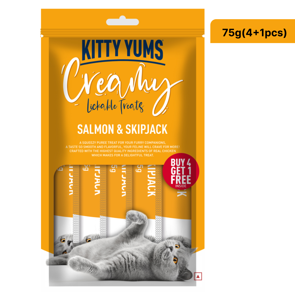 Kitty Yums Salmon & Skipjack Creamy Cat Treats Sample Kitty Yums 75g(5pcs)