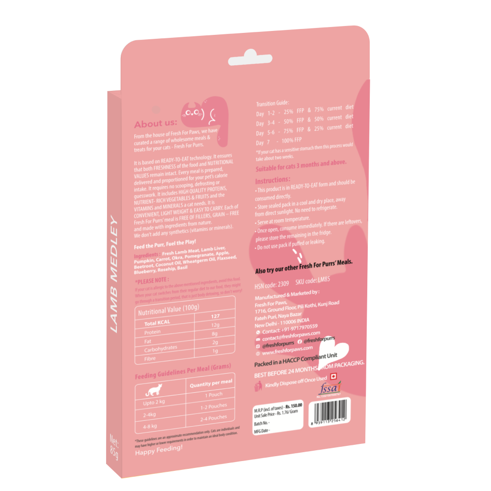 Fresh For Purrs Lamb Medley Wet Food for Cats Cats-Fresh Food Fresh For Purrs