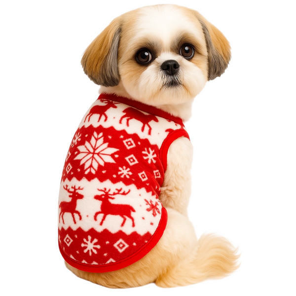 KUTKUT Cute Reindeer Soft Flannel Fleece Shirt for Small Dogs & Cats