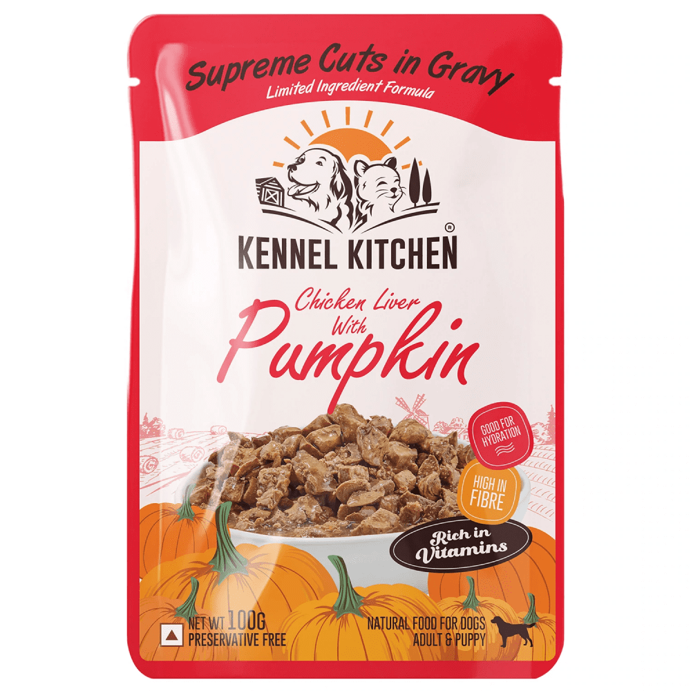 Kennel Kitchen Supreme Cuts Chicken Liver with Pumpkin and Chicken with Pumpkin Gravy Adults & Puppy Dog Wet Food (All Life stages) Combo