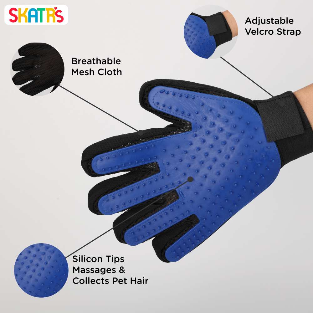 Skatrs Mess Free Deshedding Grooming Gloves for Dogs and Cats (Blue) Both-Grooming Supplies Skatrs