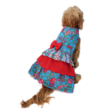 Dogobow Floral Layered Dress For Dogs (Blue) (Get a Bow Free)