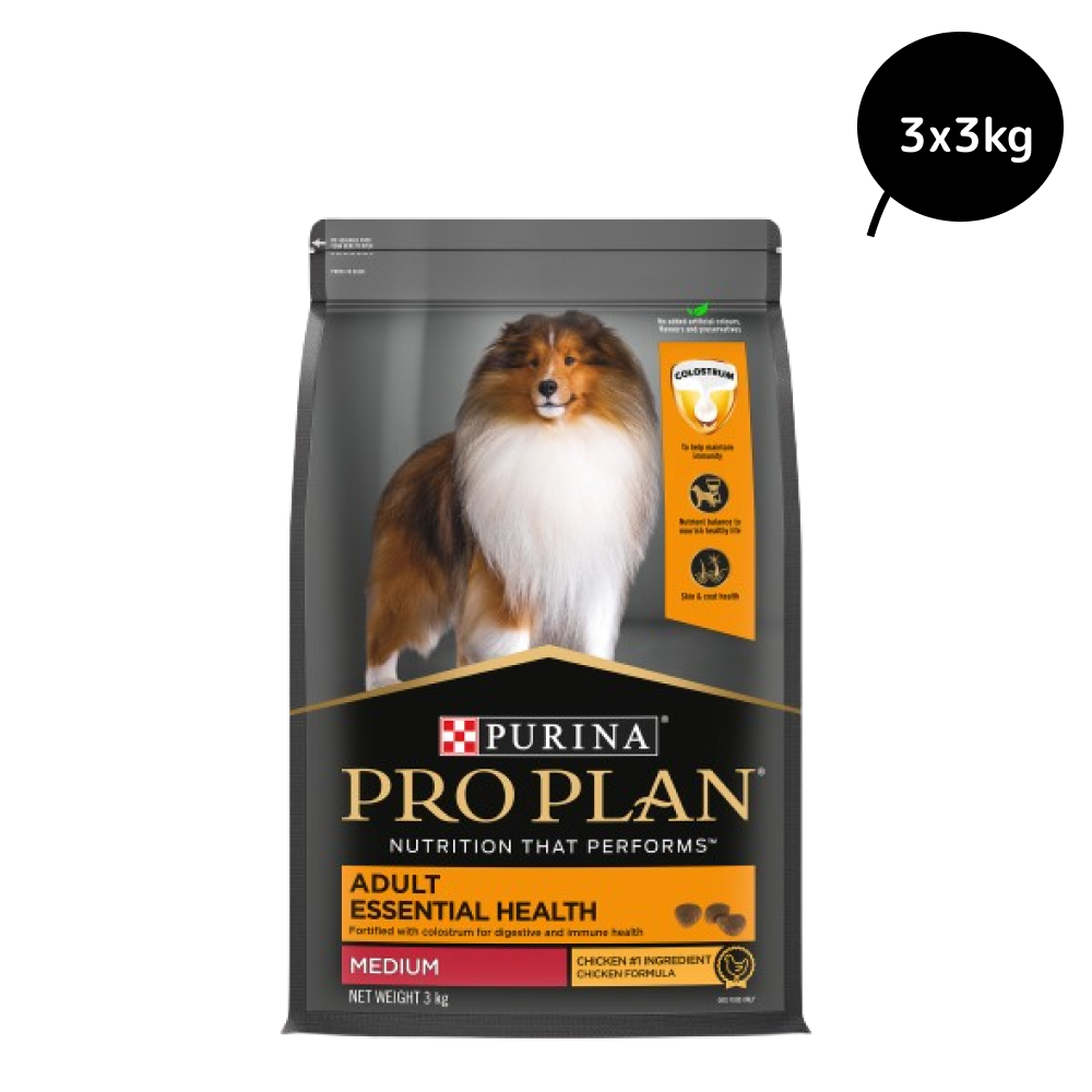 Purina Pro Plan Chicken Medium Breed Adult Dog Dry Food (New Improved Formula) Dogs- Dry Food Pro Plan 9kg (3x3kg)
