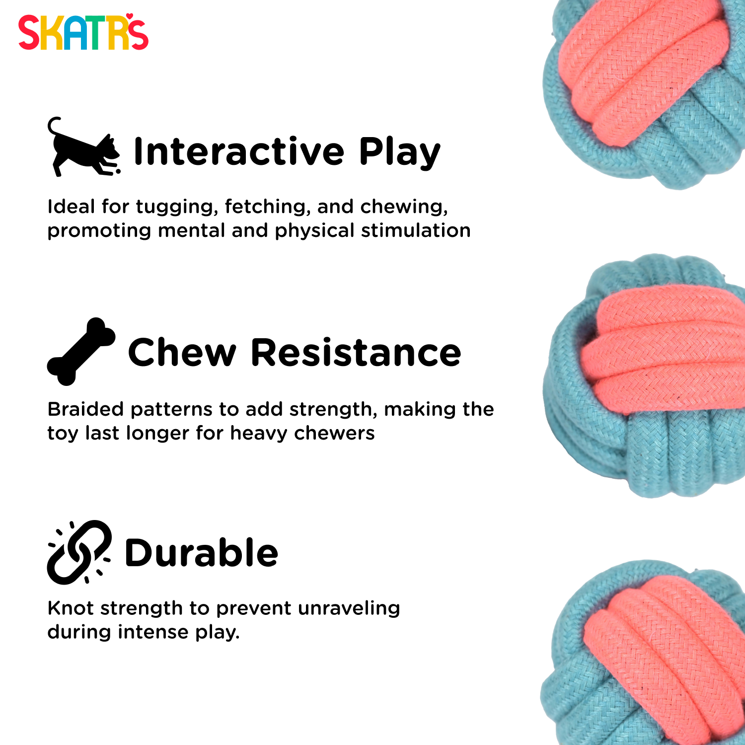 Skatrs Ball Shaped Rope Chew Toy for Dogs and Cats (Pink/Sky Blue)