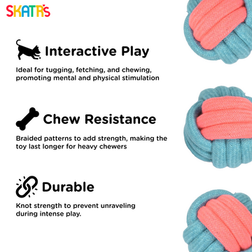 Skatrs Ball Shaped Rope Chew Toy for Dogs and Cats (Pink/Sky Blue)