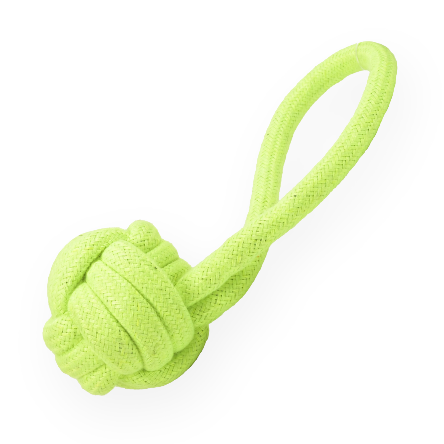 Skatrs Hand Made Knotted Ball with Handle Rope Chew Toy for Cats and Dogs (Neon Green) Both-Toys Skatrs 8cm