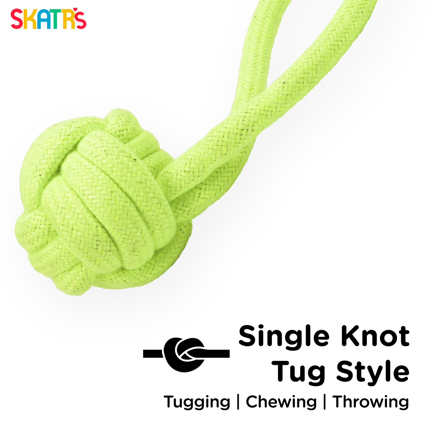 Skatrs Hand Made Knotted Ball with Handle Rope Chew Toy for Cats and Dogs (Neon Green) Both-Toys Skatrs