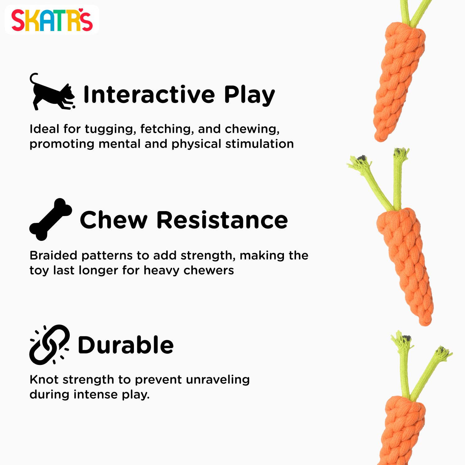 Skatrs Carrot Shaped Rope Chew Toy for Dogs and Cats (Orange)