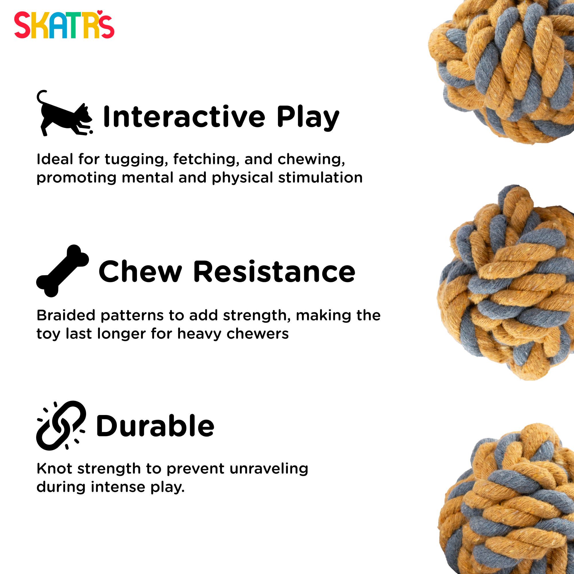 Skatrs Ball Shaped Twisted Rope Chew Toy for Dogs and Cats (Yellow/Grey)