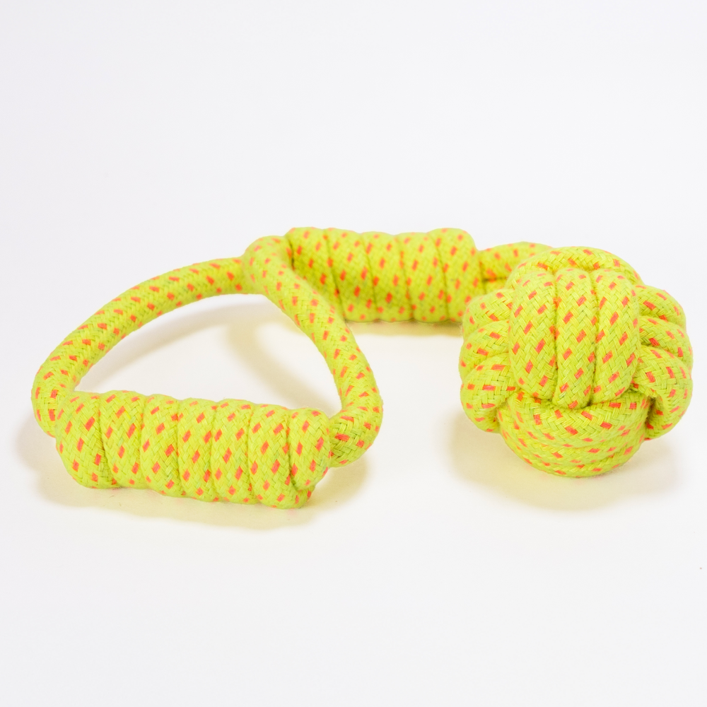 Skatrs Hand Made Knotted Ball Rope Tug Toy for Dogs and Cats (Neon Green)