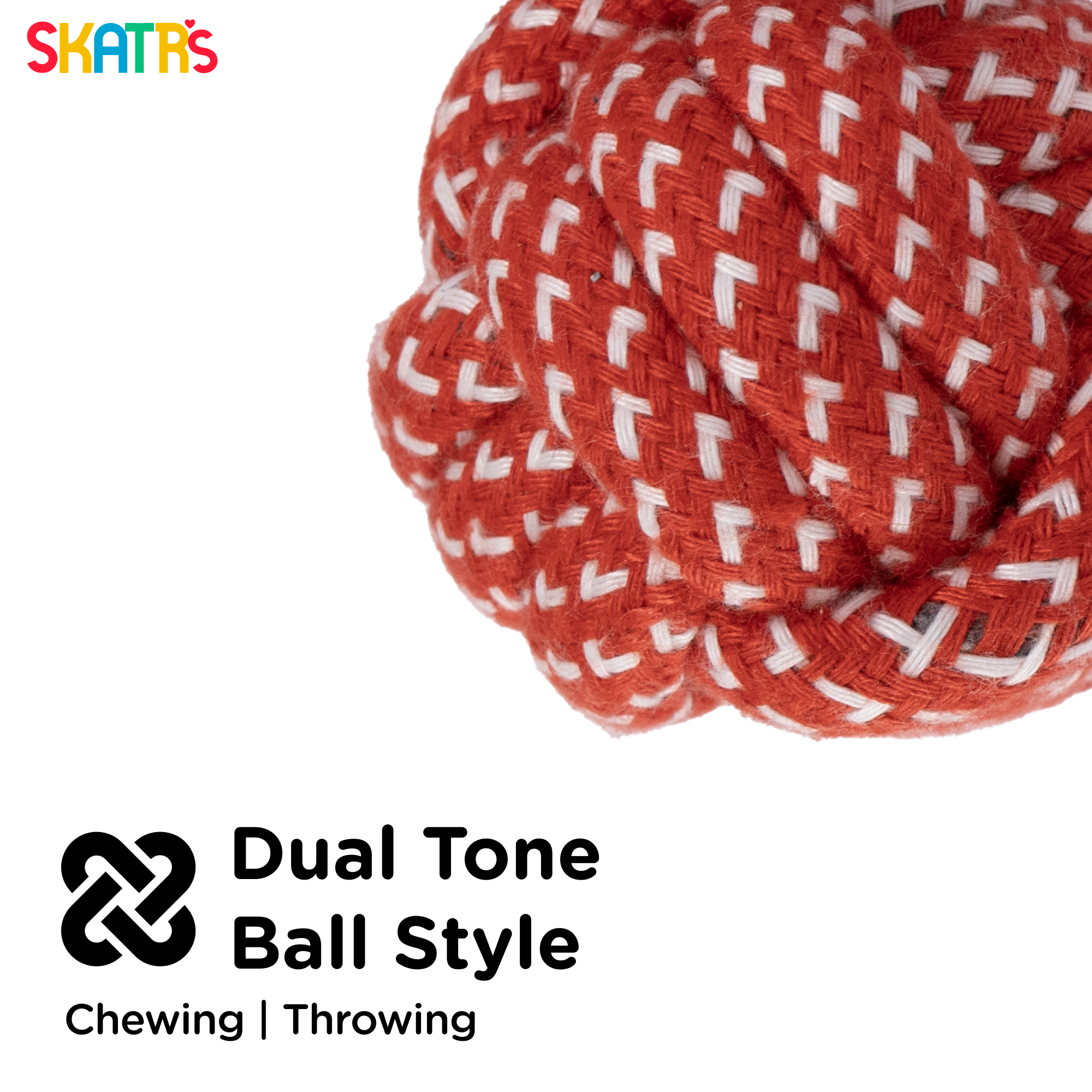 Skatrs Ball Shaped Rope Chew Toy for Cats & Dogs (Red/White)