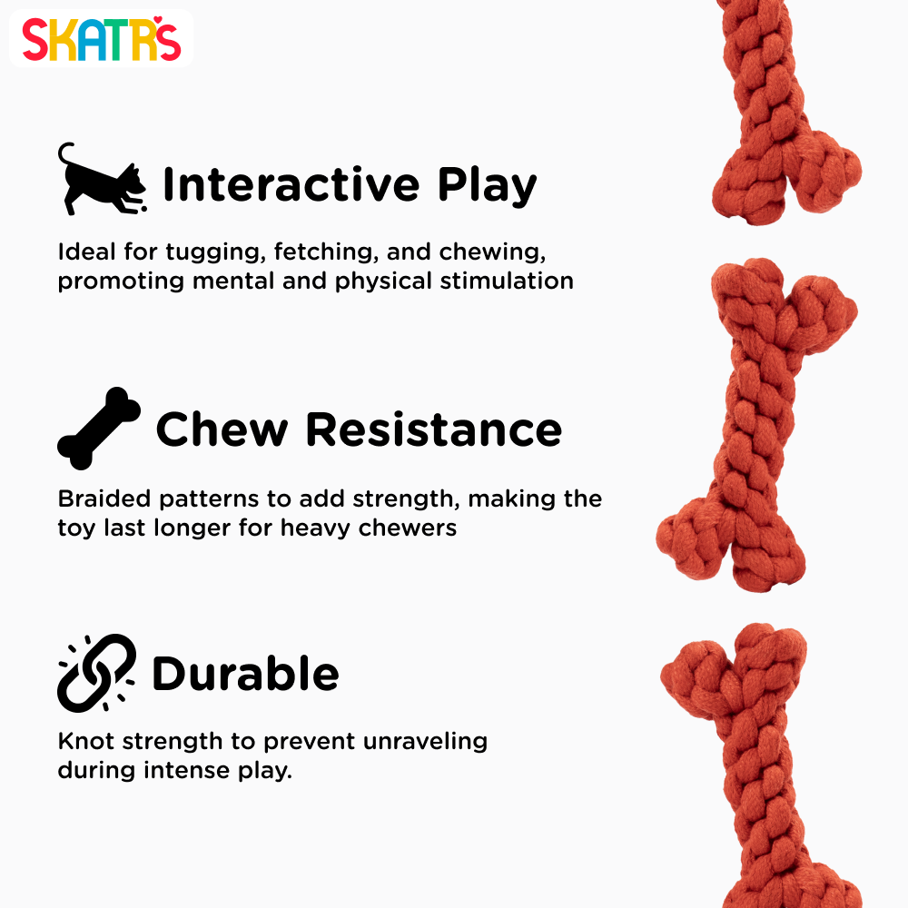 Skatrs Bone Shaped Rope Chew Toy for Dogs and Cats