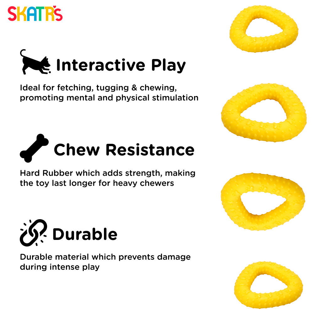 Skatrs Rubber Triangular Ring toy for Dogs and Cat (Yellow) Both-Toys Skatrs