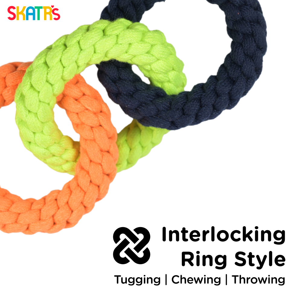 Skatrs Triple Ring Rope Chew Toy for Dogs and Cats (Neon Green/Blue/Orange) Both-Toys Skatrs