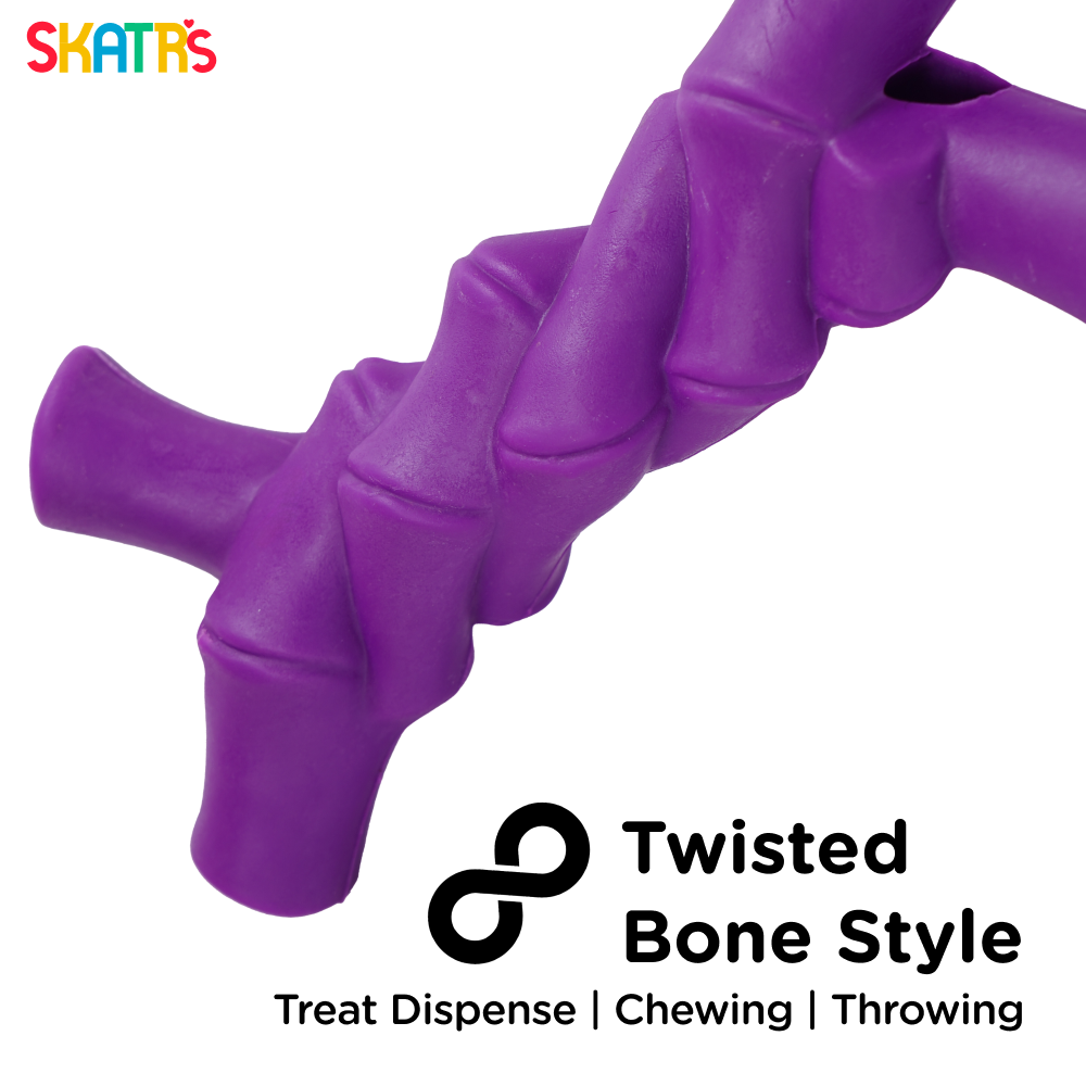 Skatrs Rubber Twisted Bone Toy for Dogs (Purple)