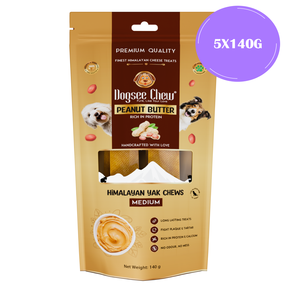 Dogsee Chew Peanut Butter Flavour Medium Bars Dog Treats Dog Treats + Others Dogsee Chew 5x140g