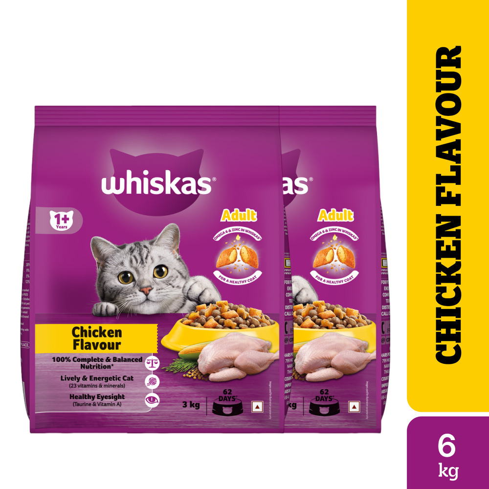 Whiskas Chicken Flavour Cat (Adult 1+) Dry Food Cats- Dry food Whiskas 6kg (2x3kg)