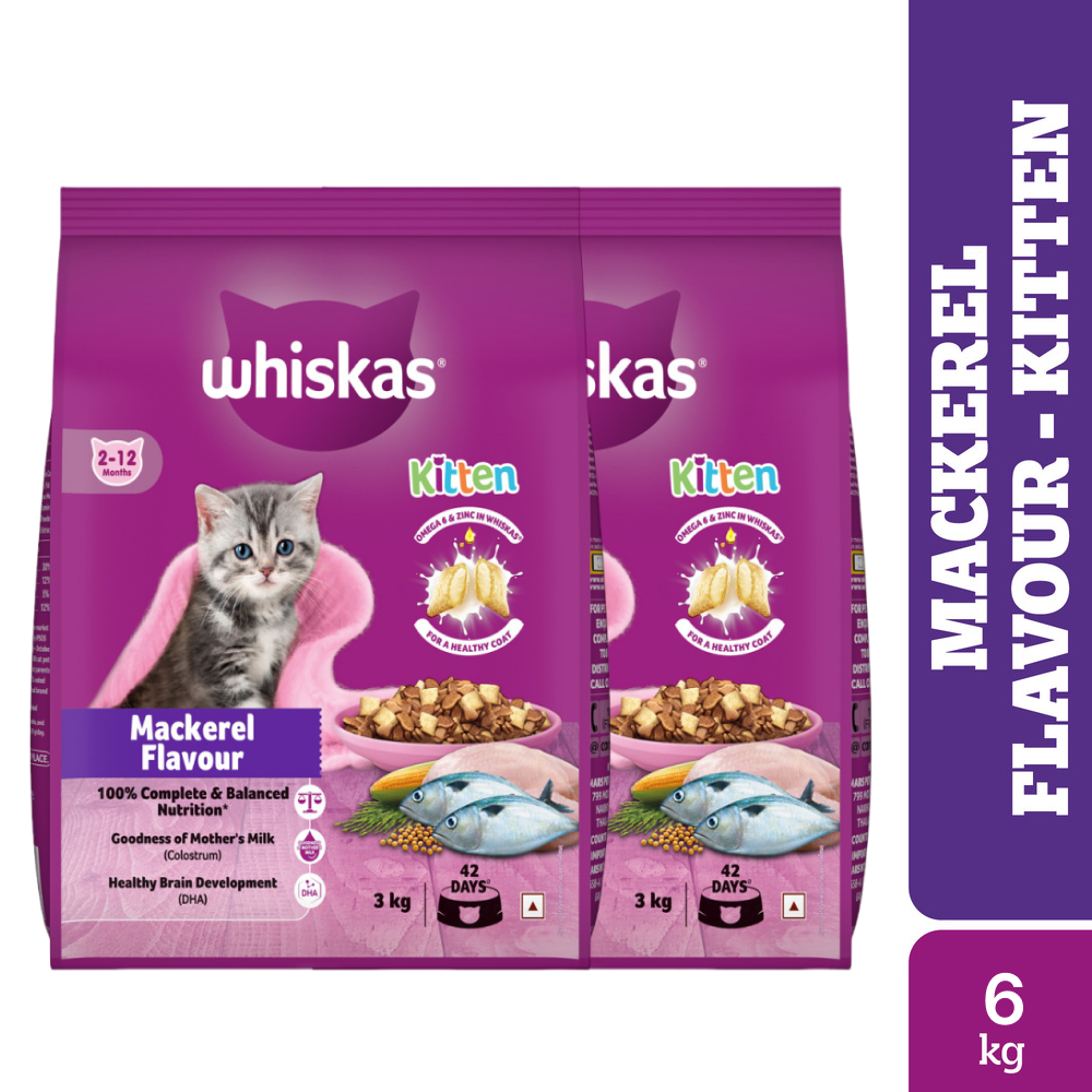 Whiskas Mackerel Flavour Kitten (2 to 12 months)Cat Dry Food Cats- Dry food Whiskas 6kg (2x3kg)