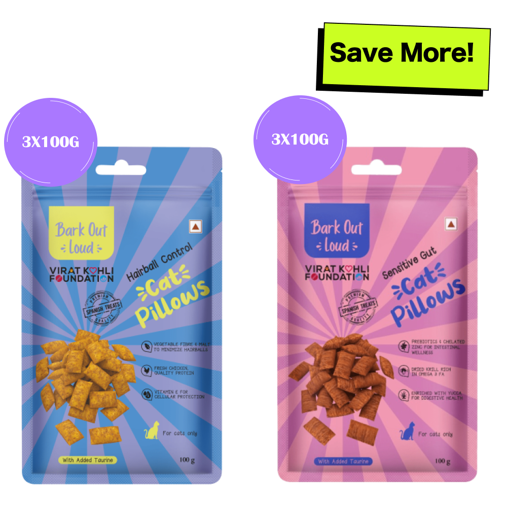 Bark Out Loud by Vivaldis Hairball Control and Sensitive Gut Pillow Cat Treats Combo Cats-Treats & Others Bark Out Loud 6x100g
