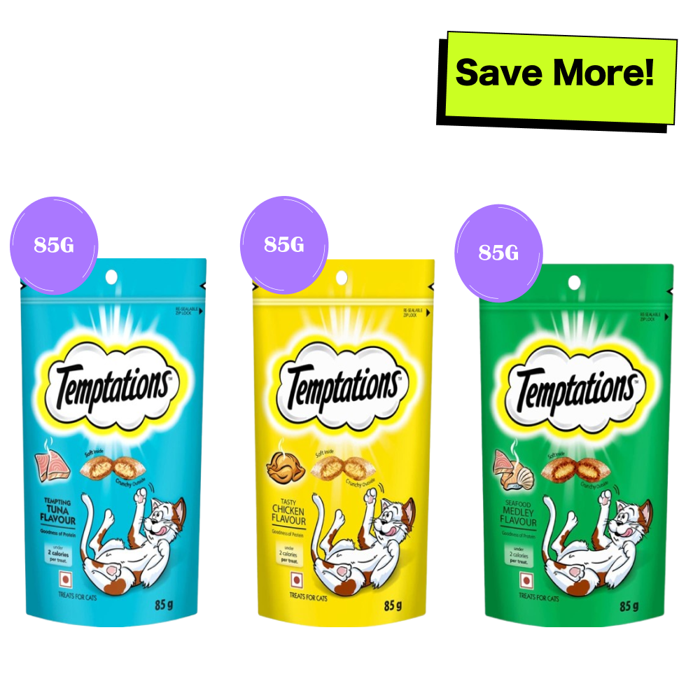 Temptations Seafood Medley, Tasty Chicken and Tempting Tuna Flavour Cat Treats Combo Cats-Treats & Others Temptations 3x85g