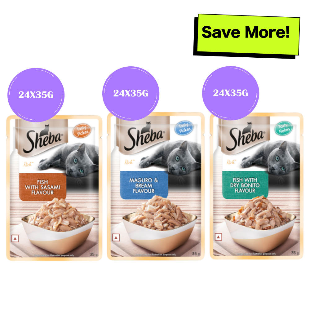 Sheba Fish with Dry Bonito, Maguro & Bream and Fish with Sasami Flake Premium Cat Wet Food Combo Cats-Wet Food Sheba 72x35g