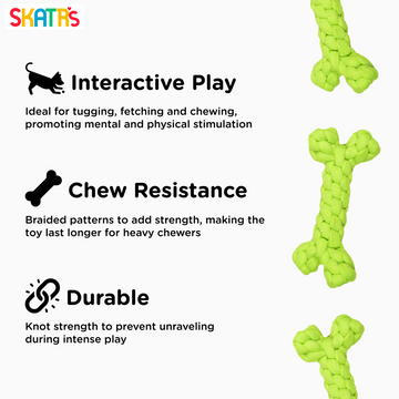 Skatrs Bone Shaped Rope Chew Toy for Dogs and Cats (Neon Green)