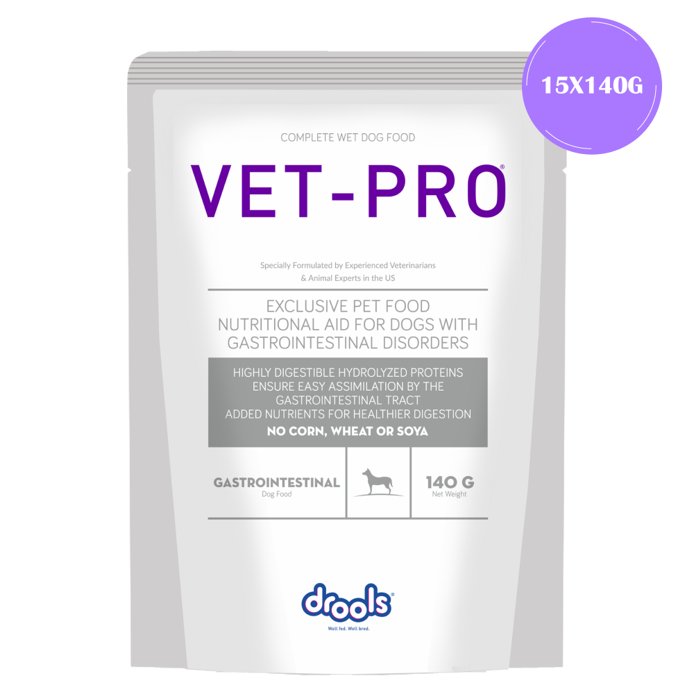 Drools VET PRO Gastro Pet Wet Food for Dogs (15x140g) and Hester Tumonzym Tablet Gastrointestinal Support (pack of 30 Tablets) Dogs-Pharmacy Exclusive Combo