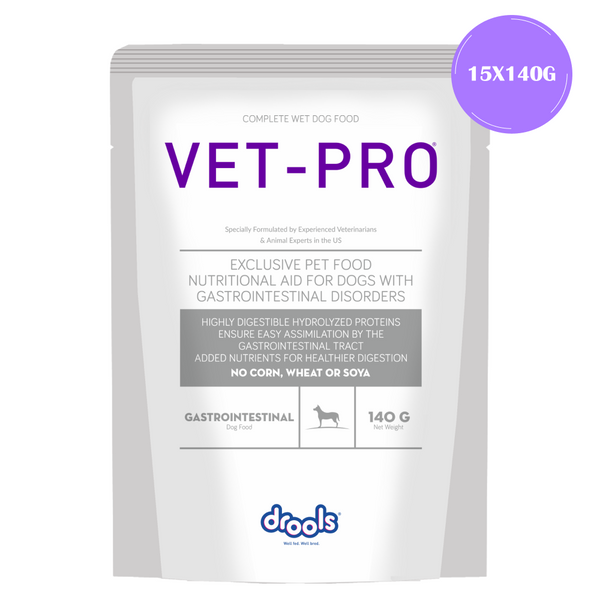 Drools VET PRO Gastro Pet Wet Food for Dogs (15x140g) and Hester Tumonzym Tablet Gastrointestinal Support (pack of 30 Tablets)