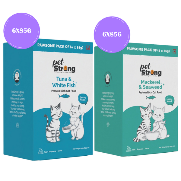 PetStrong Tuna and White Fish & Mackerel and Seaweed in Gravy Cat Wet Food Combo