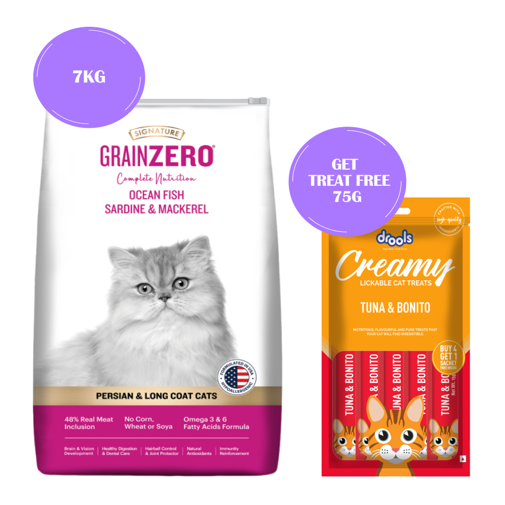 Signature Grain Zero Ocean Fish, Sardine and Mackerel Long Coat & Persian Adult Cat Dry Food