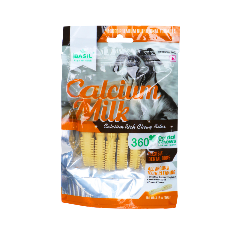 Basil Calcium Milk Chewy Bone Dog Treat Dog Treats + Others Basil 90g