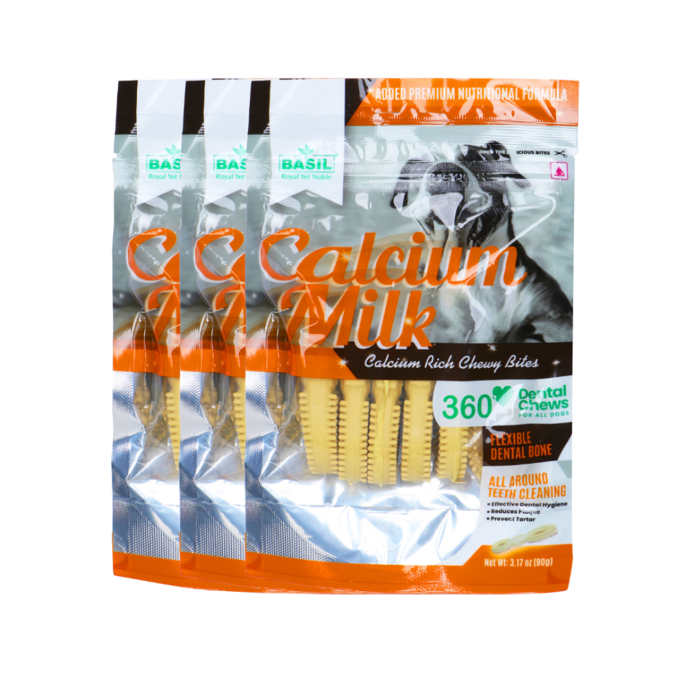 Basil Calcium Milk Chewy Bone Dog Treat Dog Treats + Others Basil