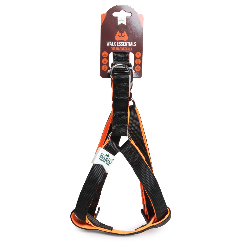 Basil Nylon Padded Adjustable Harness for Dogs (Black) Dogs-Collar, Leashes, harnesses Basil