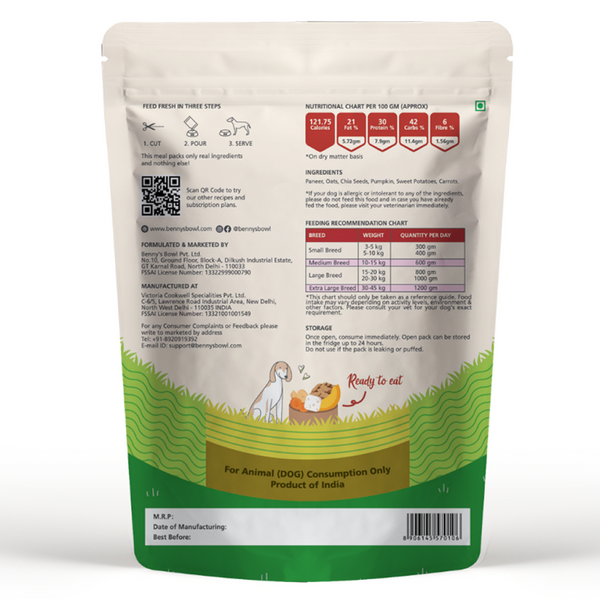 Bennys Bowl Paneer and Oats Rice Dog Fresh and Wet Food