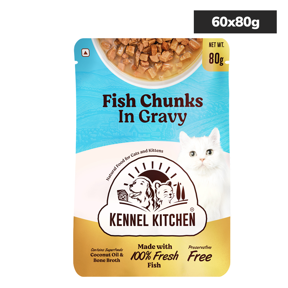 Kennel Kitchen Fish Chunks in Gravy Kitten and Adult Cat Wet Food (All Life Stage) Cats-Wet Food Kennel Kitchen 60x80g