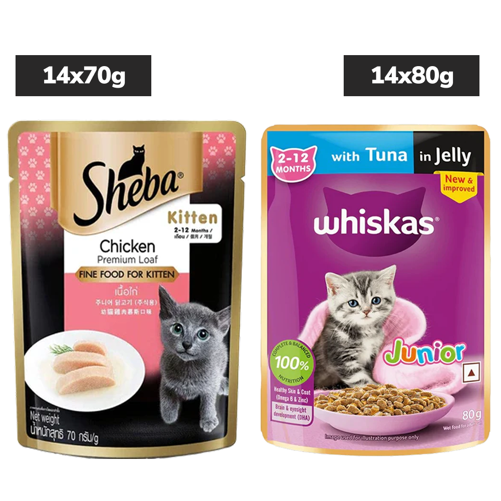 Sheba Chicken Loaf and Whiskas Tuna in Jelly Kitten Cat Wet Food Combo Exclusive Combo Exclusive Combo