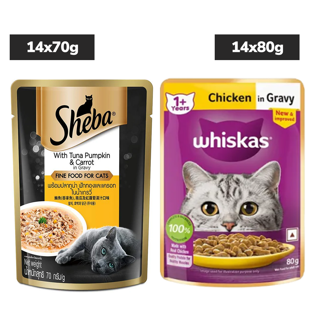 Sheba Tuna Pumpkin & Carrot In Gravy and Whiskas Chicken in Gravy Cat Wet Food Combo Exclusive Combo Exclusive Combo