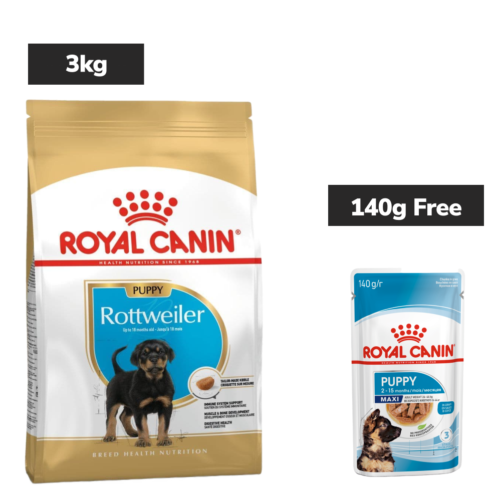 Royal Canin Rottweiler Puppy Dog Dry Food Dogs- Dry Food Royal Canin 3kg+140g (Wet Free)