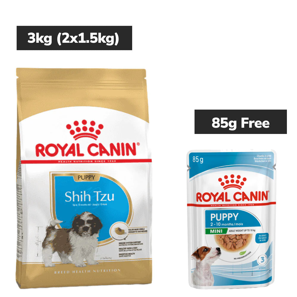 Royal Canin Shih Tzu Puppy Dog Dry Food Dogs- Dry Food Royal Canin 3kg (2x1.5kg)+85g (Wet Free)