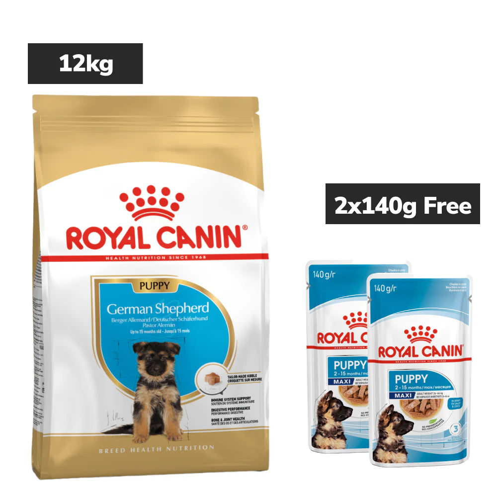 Royal Canin German Shepherd Puppy Dog Dry Food Dogs- Dry Food Royal Canin 12kg+2x140g (Wet Free)