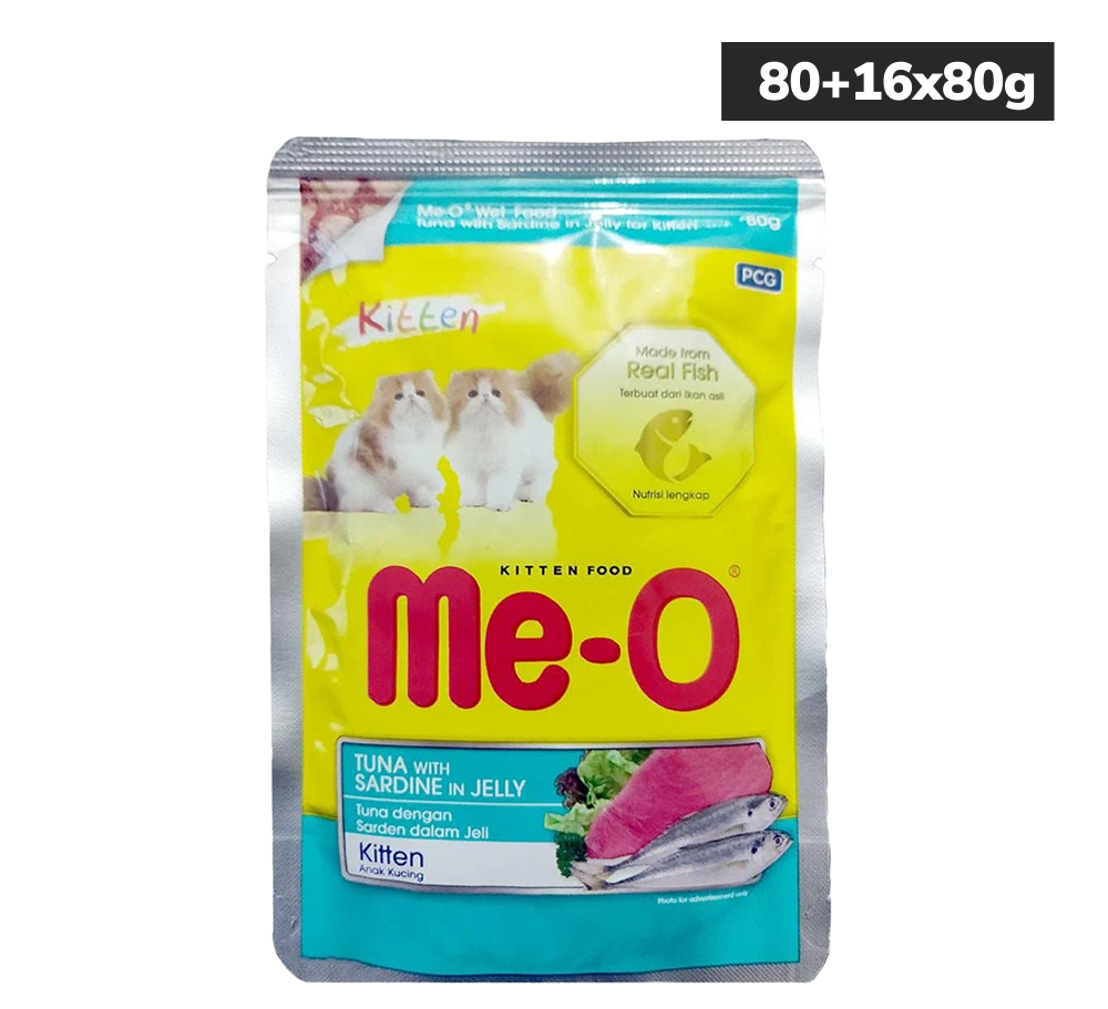 Me O Tuna & Sardine in Jelly Kitten Wet Food Cats-Wet Food Me O 80+16x80g