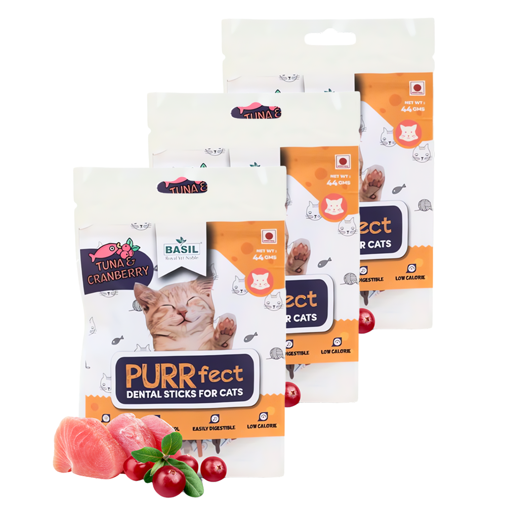 Basil Purrfect Tuna and Cranberry Dental Stick Cat Treat Cats-Treats & Others Basil 3x44g