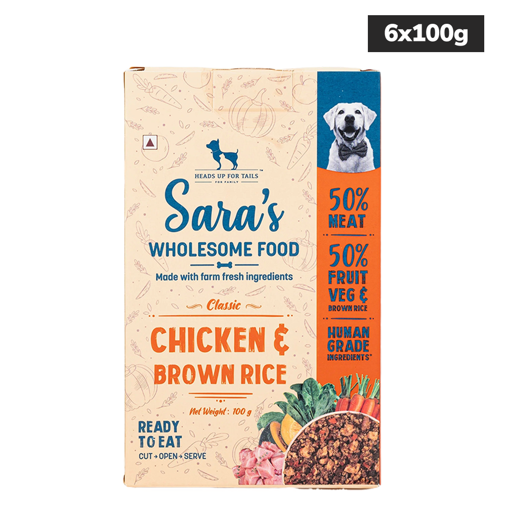 HUFT Sara's Wholesome Classic Chicken and Brown Rice Dog Wet Food Dogs-Wet Food Heads Up for Tails 6x100g